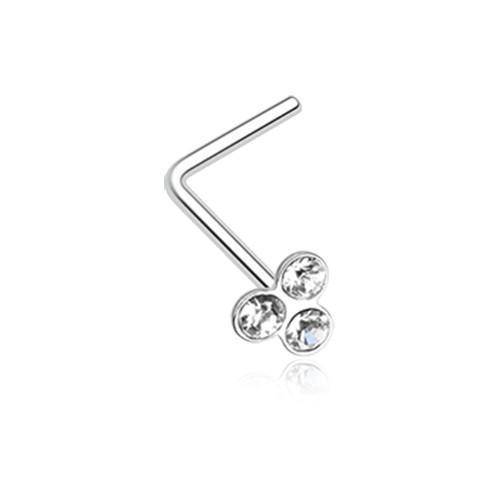 Nose Ring - L-Shaped Nose Ring Clear Trinity Gem Top L-Shaped Nose Ring -Rebel Bod-RebelBod