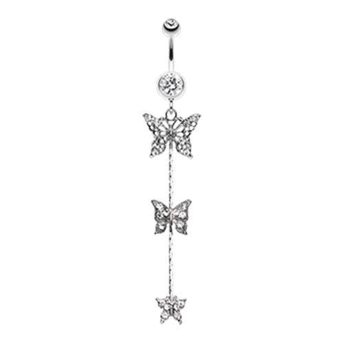 Clear Triple Butterfly Sparkle Belly Button Ring