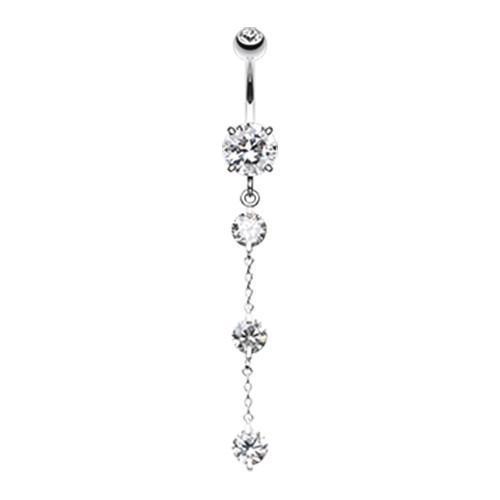 Clear Triple Crystal Droplets Belly Button Ring