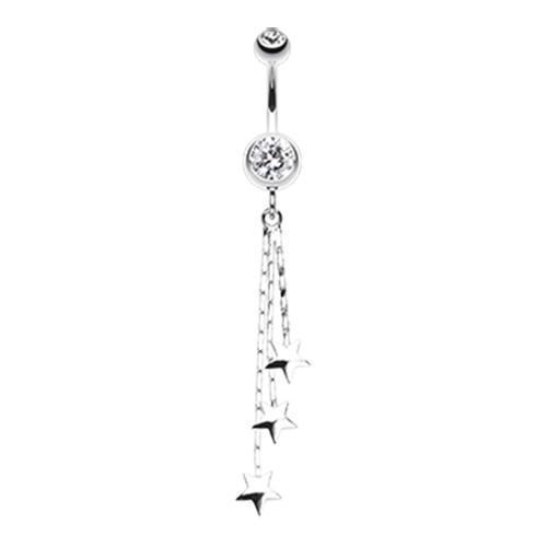 Clear Triple Falling Star Belly Button Ring