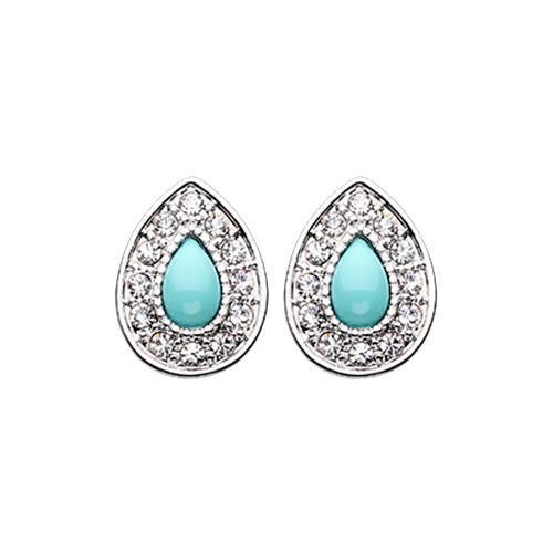 Clear/Turquoise Avice Turquoise Multi-Gem Ear Stud Earrings - 1 Pair