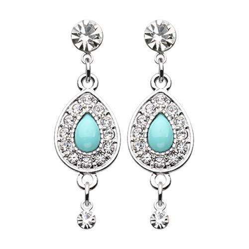 Clear/Turquoise CZ Dangle Avice Turquoise Multi-Gem Ear Stud Earrings - 1 Pair