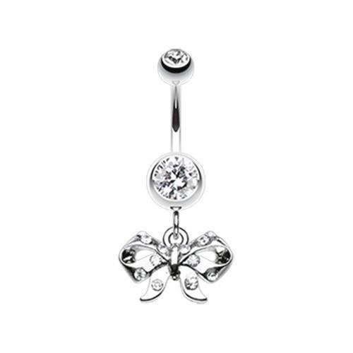 Clear Twinkling Bow Belly Button Ring - Rebel Bod