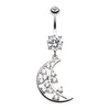 Clear Twinkling Moon Belly Button Ring