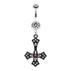 Clear Upside Down Cross Gem Dangle Belly Button Ring