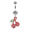 Clear Vibrant Cherry Dice Belly Button Ring