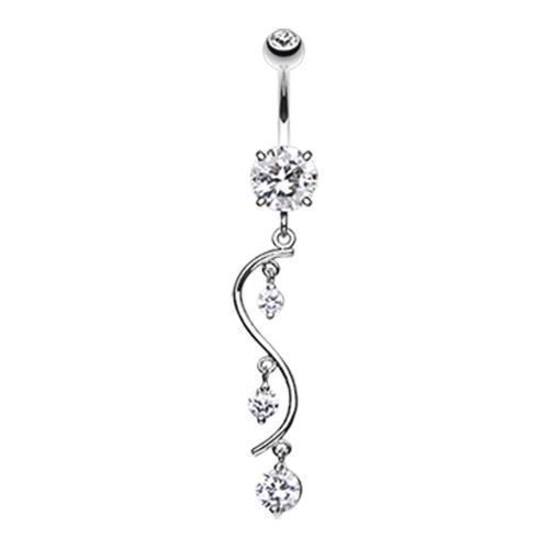 Belly Ring - Dangle Clear Vine Swirl Sparkle Belly Button Ring -Rebel Bod-RebelBod