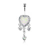 Clear/White Beloved Heart Opal Dangle Belly Button Ring