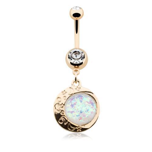 Clear/White Golden Eclipse Sun Opal Moon Belly Button Ring