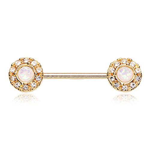 Clear/White Golden Opal Elegance Nipple Barbell Ring - 1 Piece