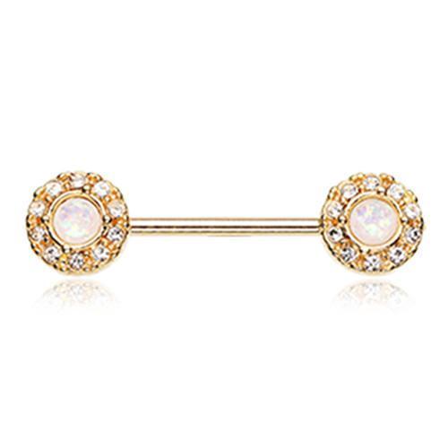 Clear/White Golden Opal Elegance Nipple Barbell - 1 Piece