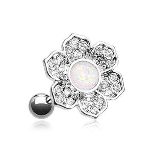 Clear/White Opal Avens Flower Tragus Cartilage Barbell Earring - 1 Piece