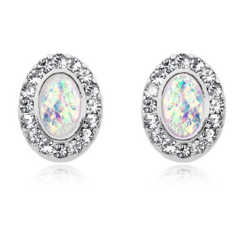 Clear/White Opal Elegance Ear Stud Earrings - 1 Pair