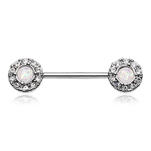 Clear/White Opal Elegance Nipple Barbell Ring - 1 Piece