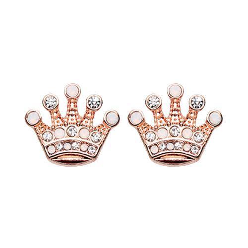 Clear/White Rose Gold Crown Jewel Multi-Gem Ear Stud Earrings - 1 Pair