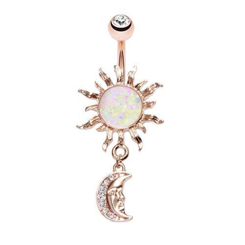 thumbnail image 2 of 18k Gold Plated Clear Crystal Elephant Dangle Belly Bar Ring - 316L Surgical Steel 2 of 5