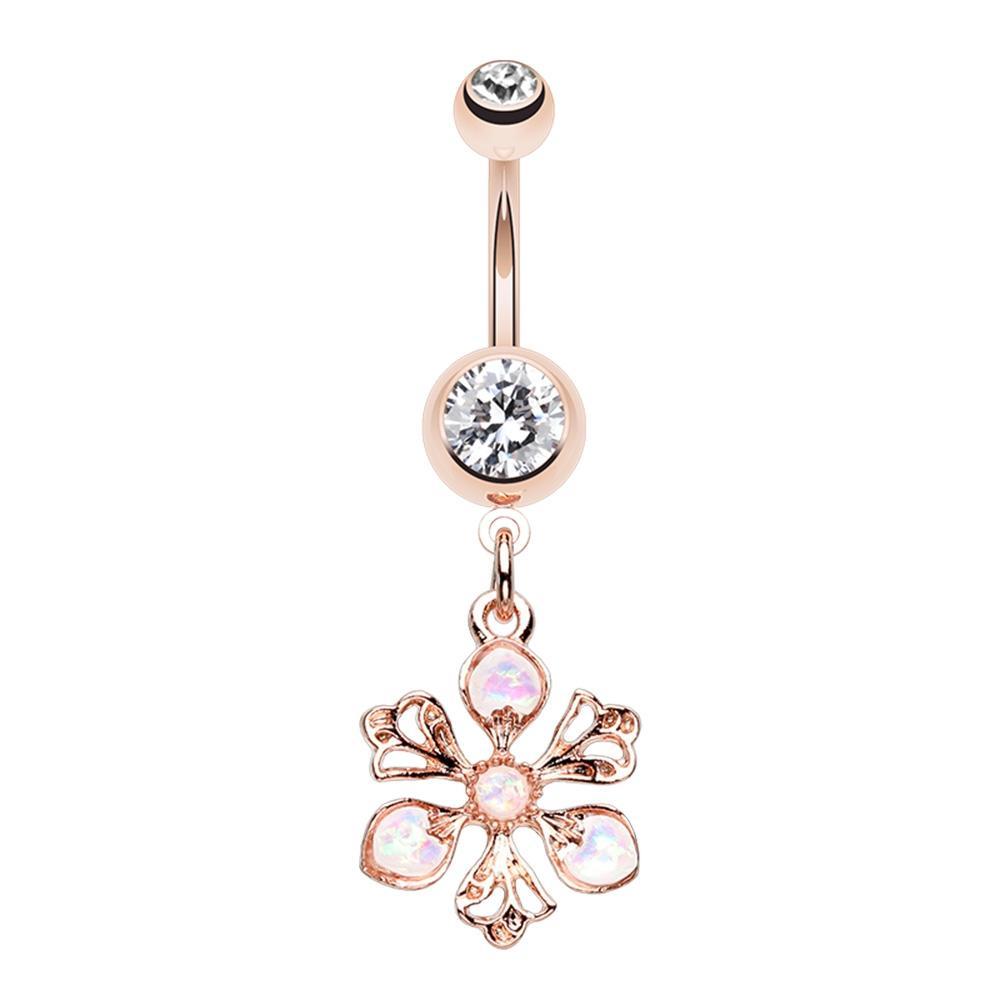 Clear/White Rose Gold Opal Springtime Flower Belly Button Ring