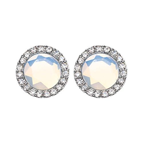 Clear/White Round Crown Faceted Jeweled Ear Stud Earrings - 1 Pair
