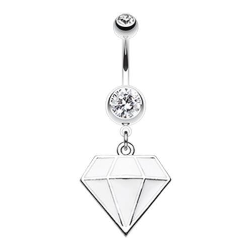 Clear/White Urban Diamond Steel Belly Button Ring