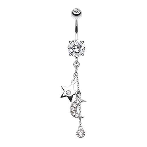 Clear Wishing Star and Moon Belly Button Ring