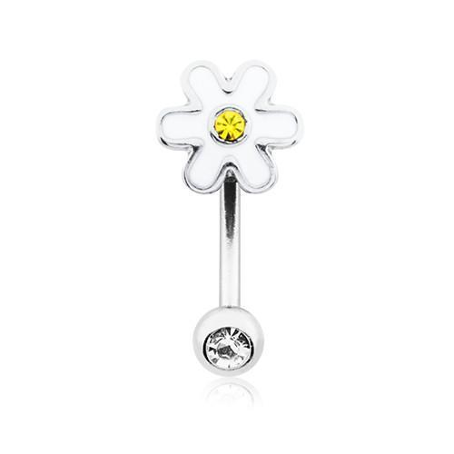 Clear/Yellow Adorable Daisy Curved Barbell Eyebrow Ring