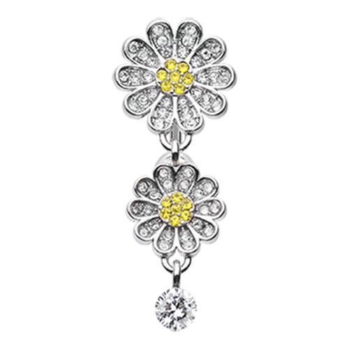 Clear/Yellow Daisy Glam Multi-Gem Reverse Belly Button Ring