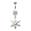 Clear/Yellow Glistening Flower Bliss Dangle Belly Button Ring