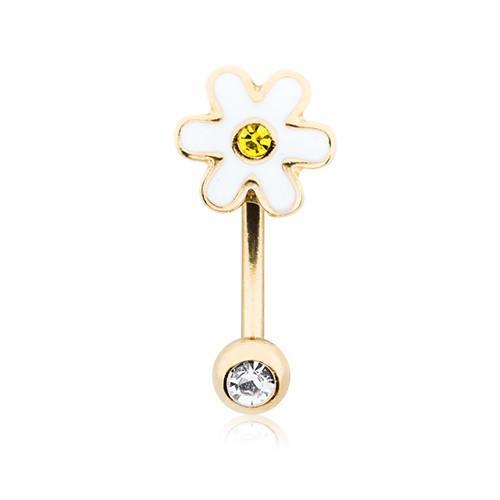 Clear/Yellow Golden Adorable Daisy Curved Barbell Eyebrow Ring