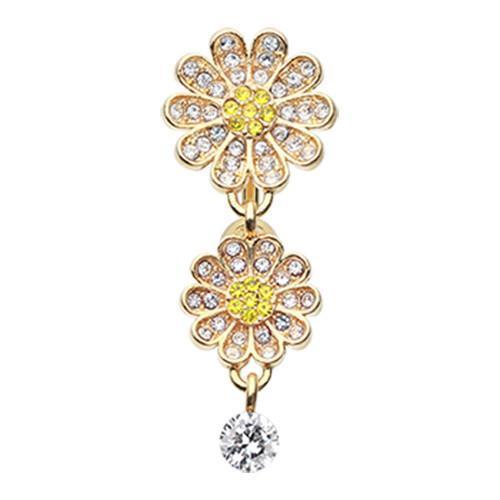 Clear/Yellow Golden Daisy Glam Multi-Gem Reverse Belly Button Ring