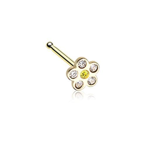 Clear/Yellow Golden Multi-Gem Flower Sparkle Nose Stud Ring
