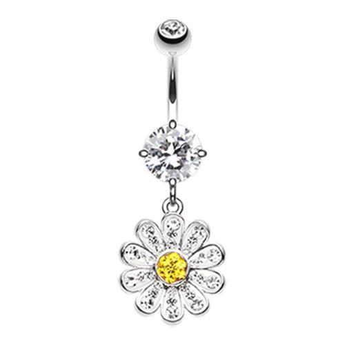 Clear/Yellow Multi-Sprinkle Dot Cutesy Daisy Belly Button Ring