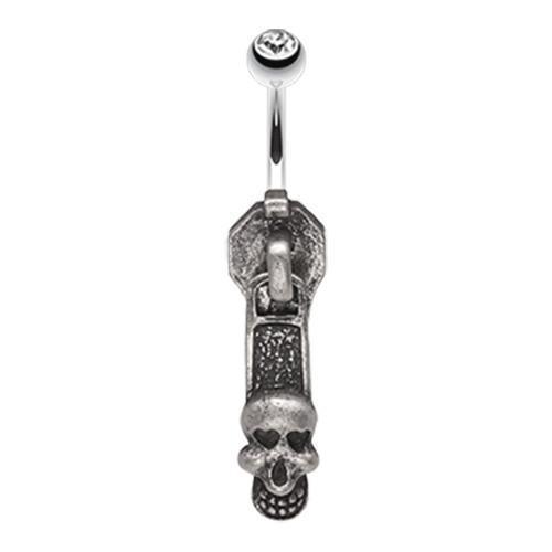Clear Zipper Skull Glam Belly Button Ring