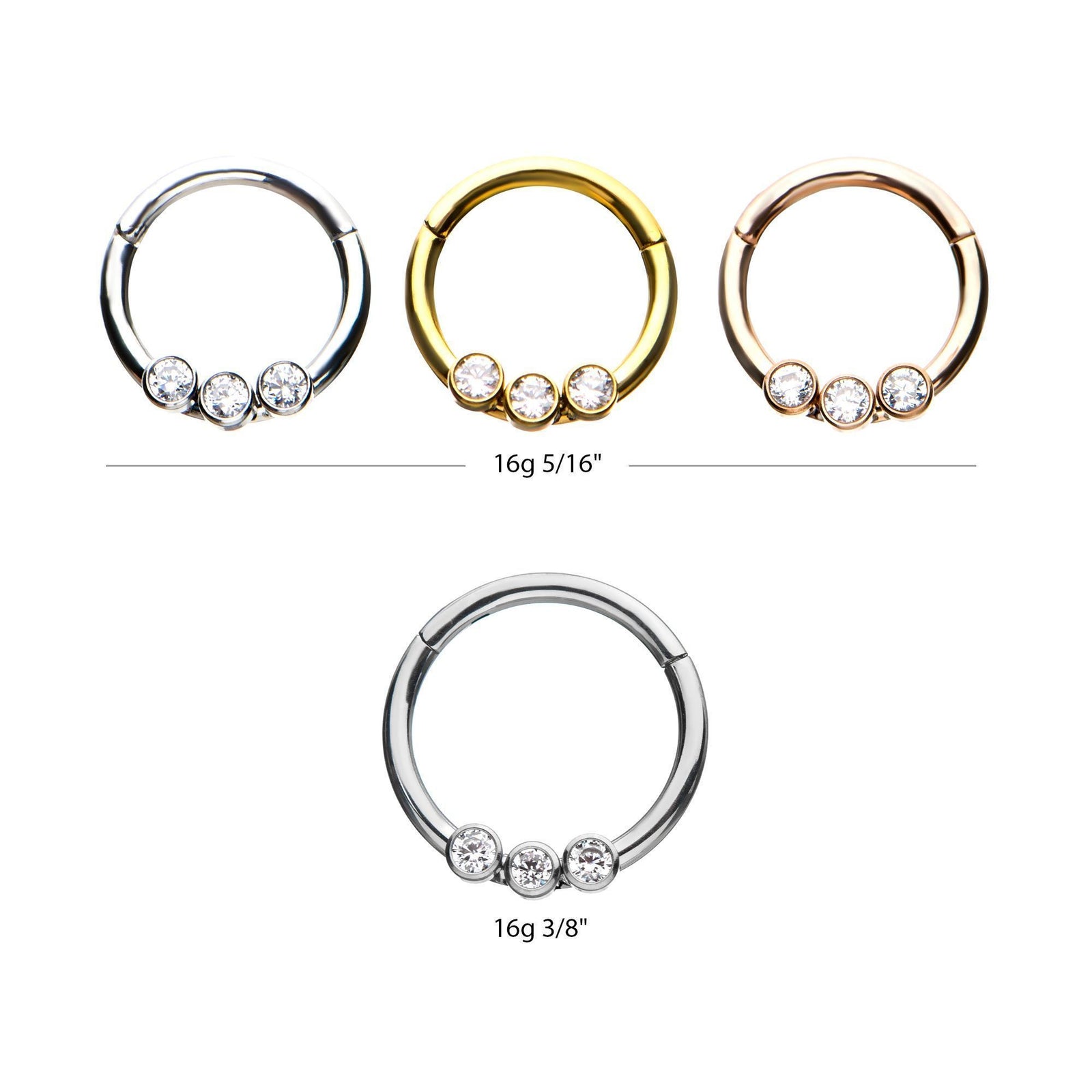 SEAMLESS CLICKER Clicker Hinged Segment Ring with 3 Bezel Set Clear CZ Gem sbvsgrh3gm-gem -Rebel Bod-RebelBod