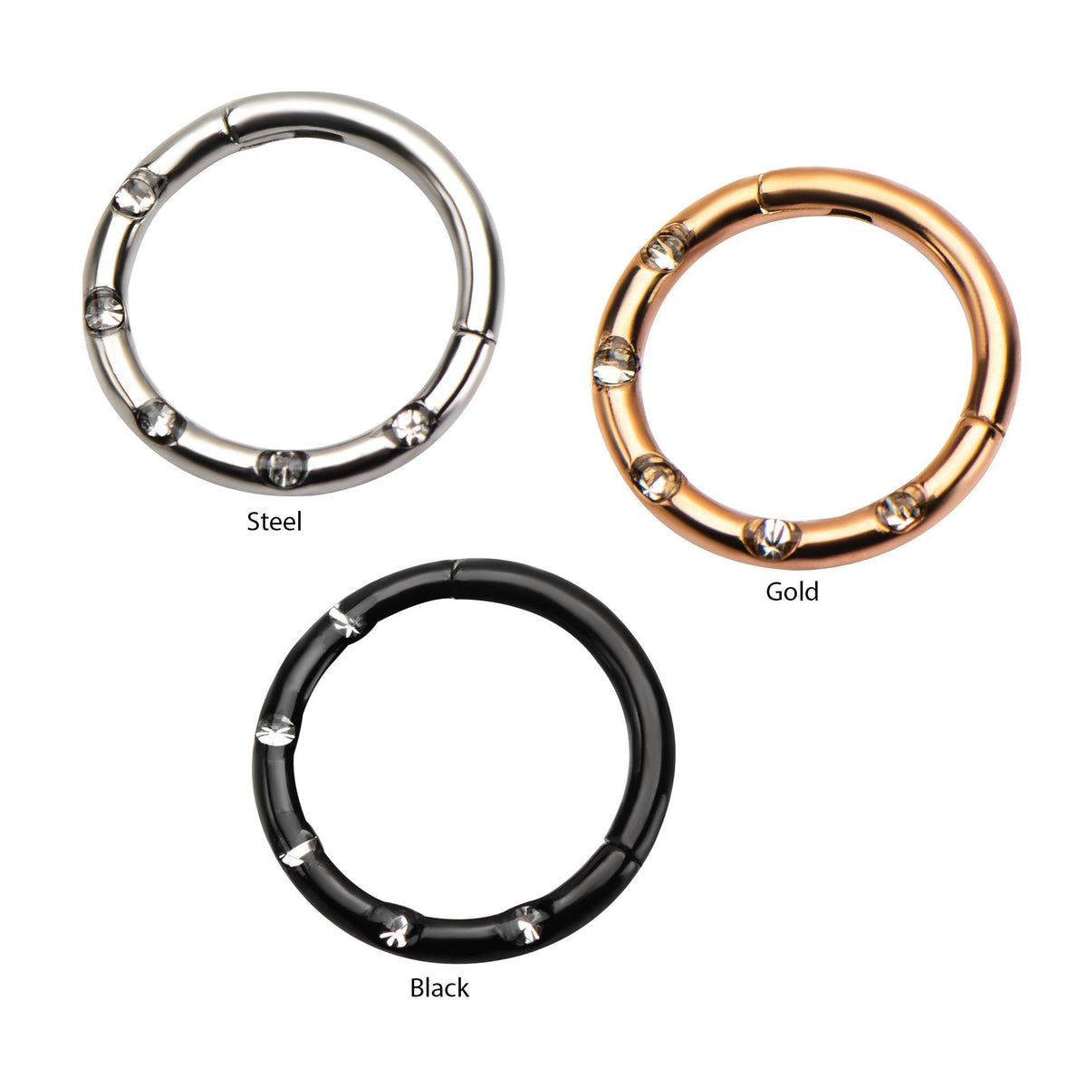 SEAMLESS CLICKER Clicker Hinged Segment Ring with 5 Crystal Gem sbvsgrh61c -Rebel Bod-RebelBod