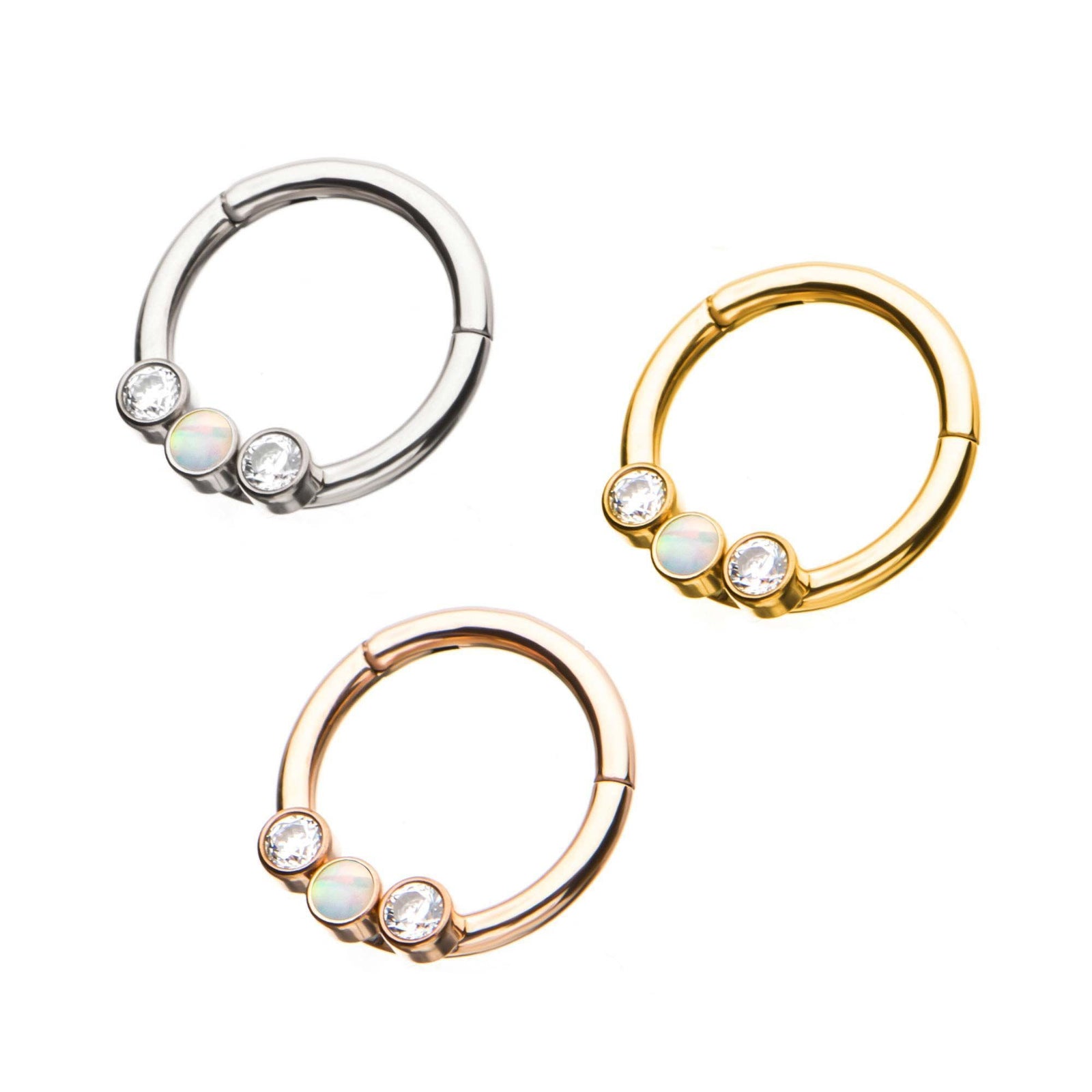 SEAMLESS CLICKER Clicker Hinged Segment Ring with Opal and Clear CZ Gem sbvsgrh3gm-opal -Rebel Bod-RebelBod