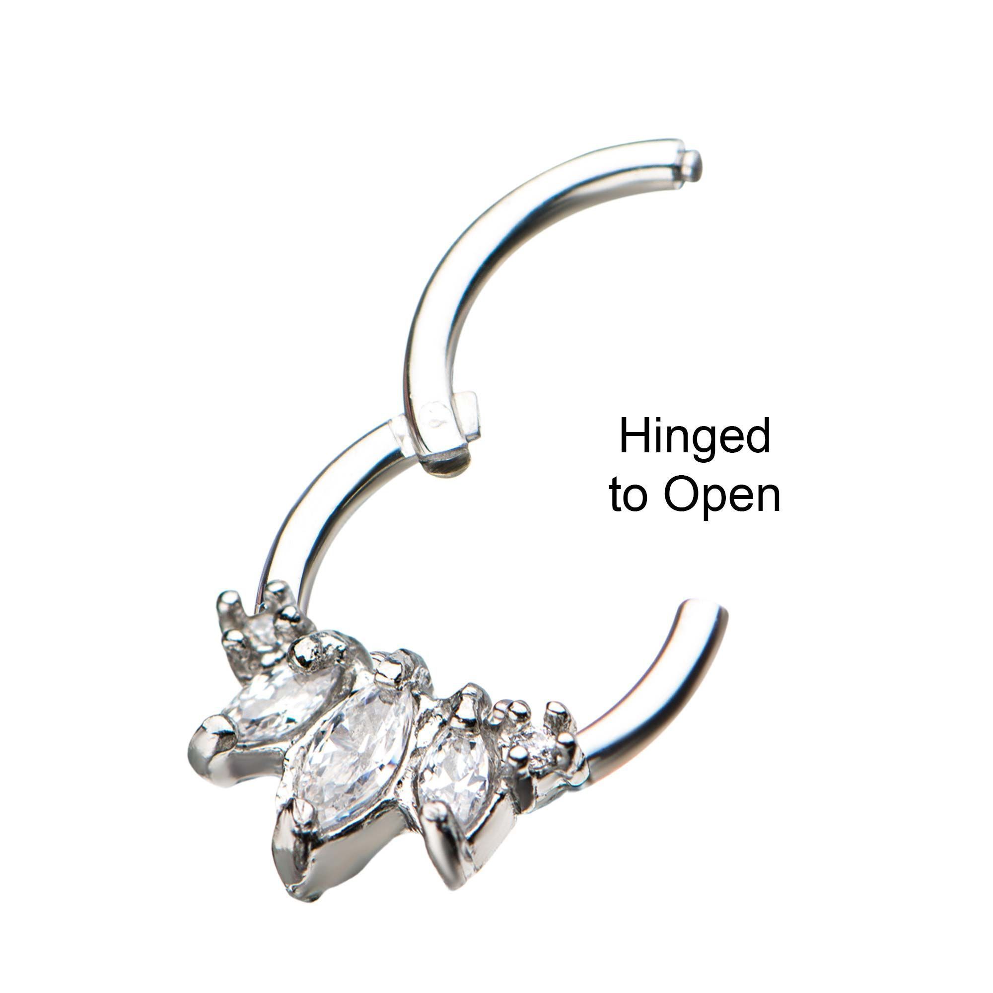 SEAMLESS CLICKER Clicker Hinged Segment Ring with Prong set Spike 3 CZ Clear Gem sbvsgr3gemspk -Rebel Bod-RebelBod