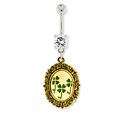 Belly Ring - No Dangle Clover Cameo Belly Ring - 1 Piece -Rebel Bod-RebelBod