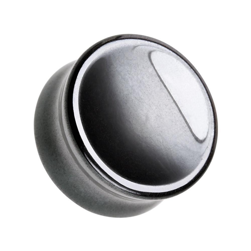 Plugs Earrings - Double Flare Concave Hematite Stone Double Flared Ear Gauge Plug - 1 Pair -Rebel Bod-RebelBod