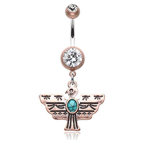 Copper/Clear/Turquoise Vintage Boho Aztec Thunderbird Mural Belly Button Ring