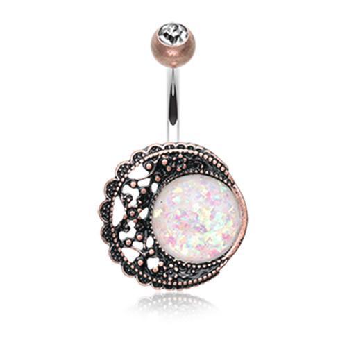 Copper/Clear/White Vintage Boho Filigree Moon Opal Belly Button Ring