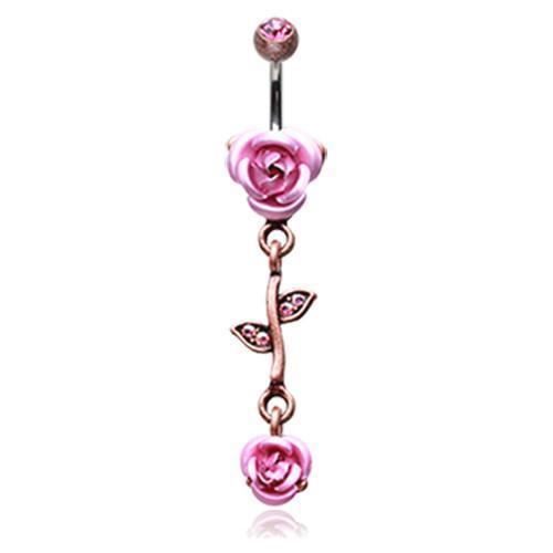 Copper/Pink/Aurora Borealis Vintage Brass Burnish Metal Rose Belly Button Ring