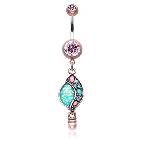 Copper/Pink/Teal Vintage Boho Opal Sparkle Journey Dangle Belly Ring