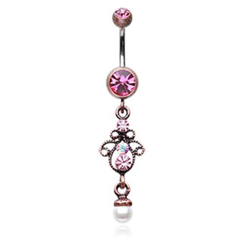 Copper/Pink Vintage Brass Burnish Elegant Jeweled Pearl Belly Button Ring