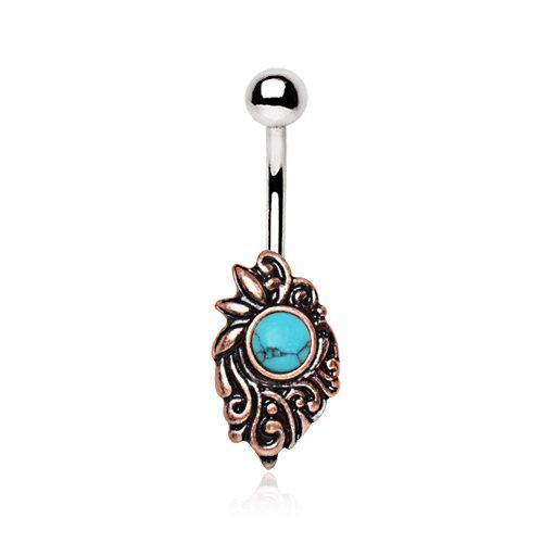Copper Plated Medieval Style Navel Ring w/ Turquoise