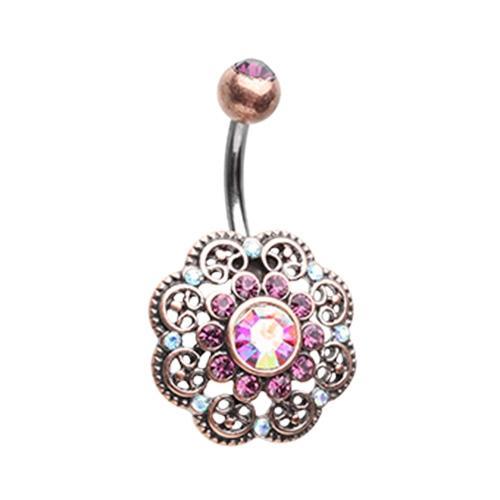 Copper/Purple/Aurora Borealis Vintage Timeless Gem Encrusted Belly Button Ring