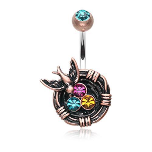 Copper/Teal/Fuchsia Vintage Boho Sparrow Birdnest Belly Button Ring
