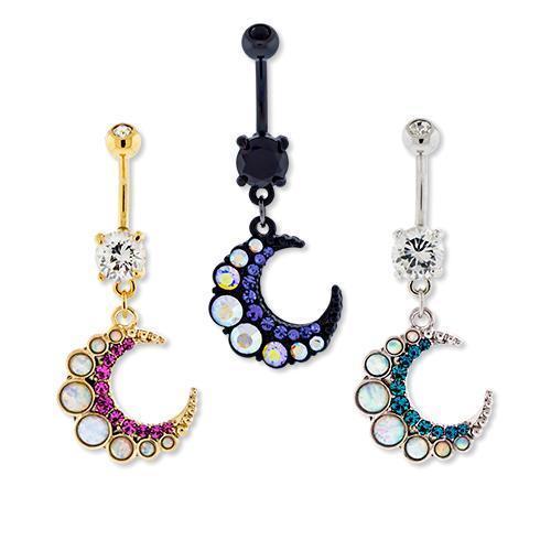 Belly Ring - Dangle Copy of Crescent Moon Dangle Opal Accent Belly Ring - 1 Piece * -Rebel Bod-RebelBod
