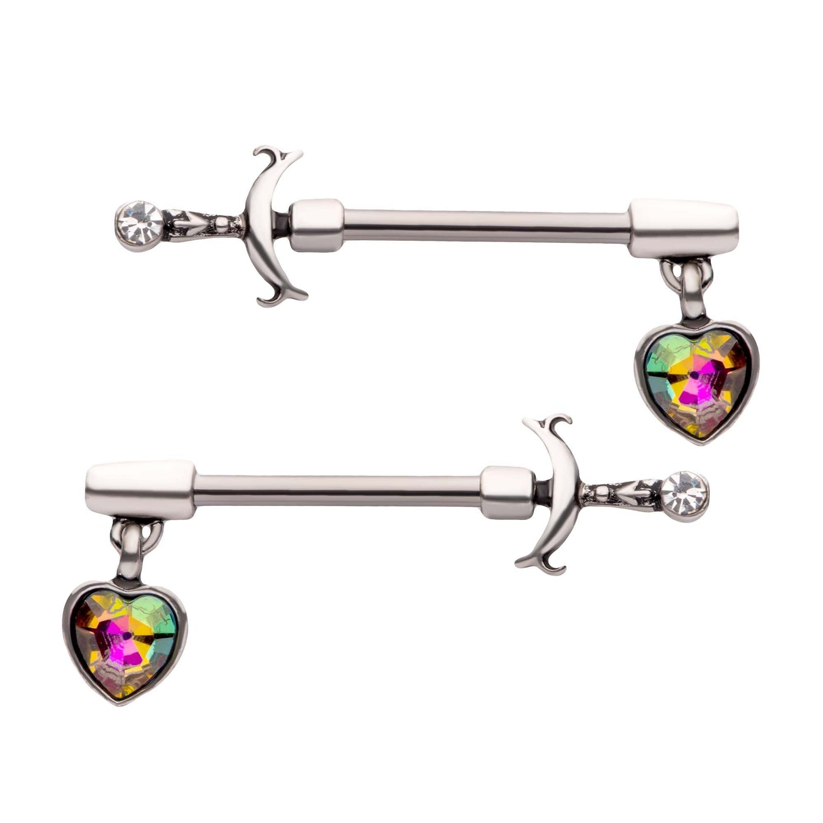 Nipple Crescent Moon Heart Vitrail Medium Glass Gem Dangle Charm Nipple Barbell np2197vm-pr -Rebel Bod-RebelBod