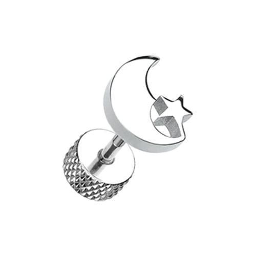 Fake Plug Earring Crescent Moon & Star Steel Fake Plug - 1 Pair -Rebel Bod-RebelBod