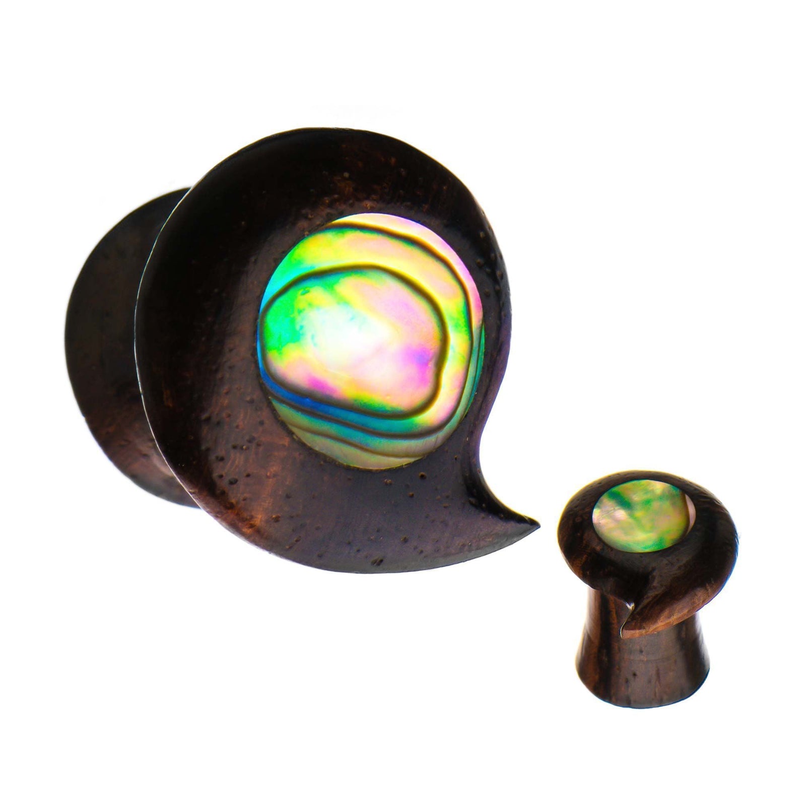 Curved Teardrop Sono Wood Double Flared Ear Gauge Plugs Abalone shell - 1 Pair